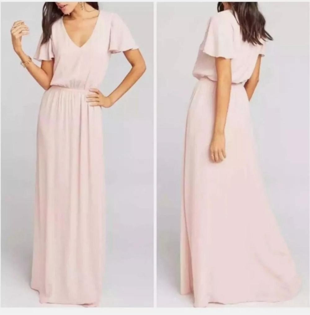 Show Me Your MuMu Michelle Flutter Sleeve Maxi Dress Pink Size Small - Picture 1 of 12